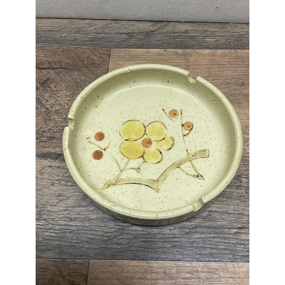 vintage MCM round floral ashtray 3-slot trinket‎ dish hand painted Japan
